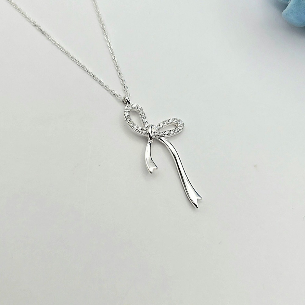 【正韓 925純銀 蝴蝶結水鑽項鍊】 細鏈 韓國飾品 韓國項鍊 女生飾品 首飾 項鍊 #WA6702-規格圖5
