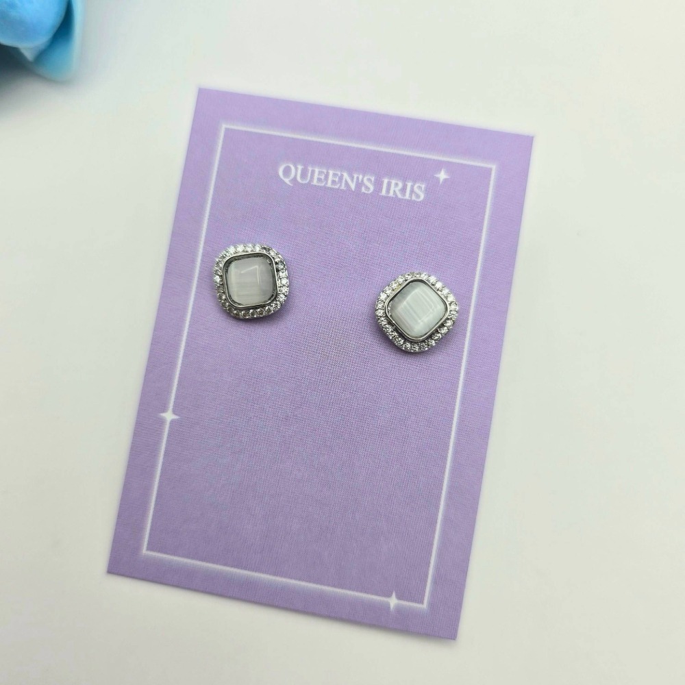 【正韓 925銀針 水鑽方形貓眼石耳環】 韓國耳環 韓國飾品 耳飾 首飾 女生飾品飾 #WA7219-細節圖2