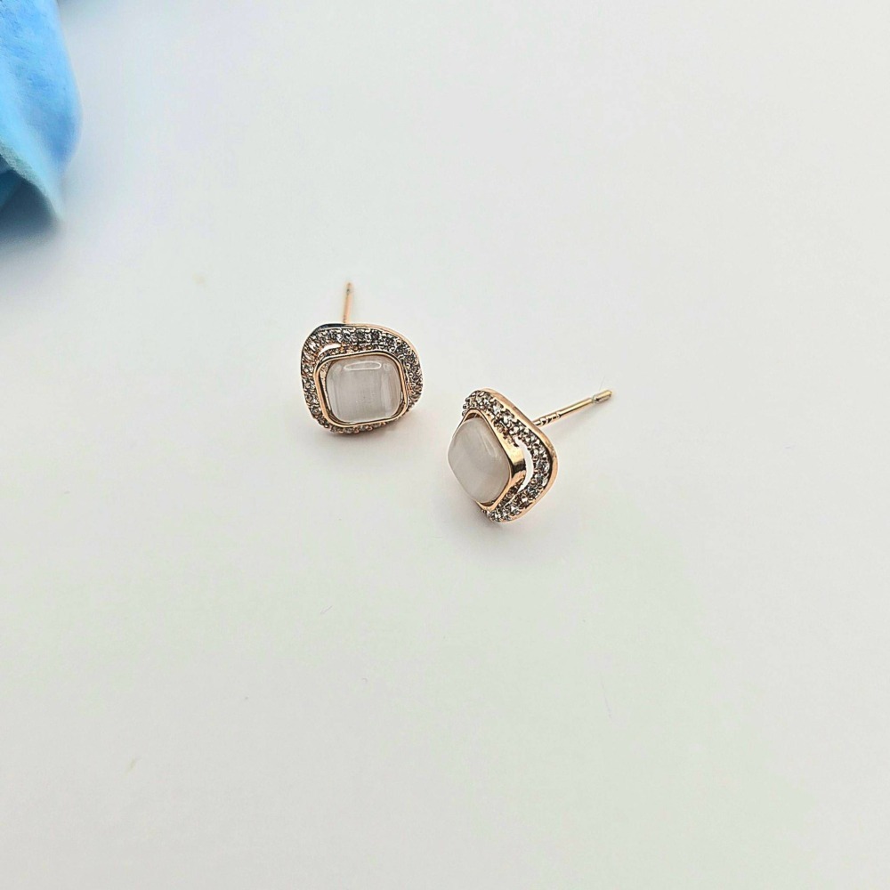 【正韓 925銀針 水鑽方形貓眼石耳環】 韓國耳環 韓國飾品 耳飾 首飾 女生飾品飾 #WA7219-細節圖4