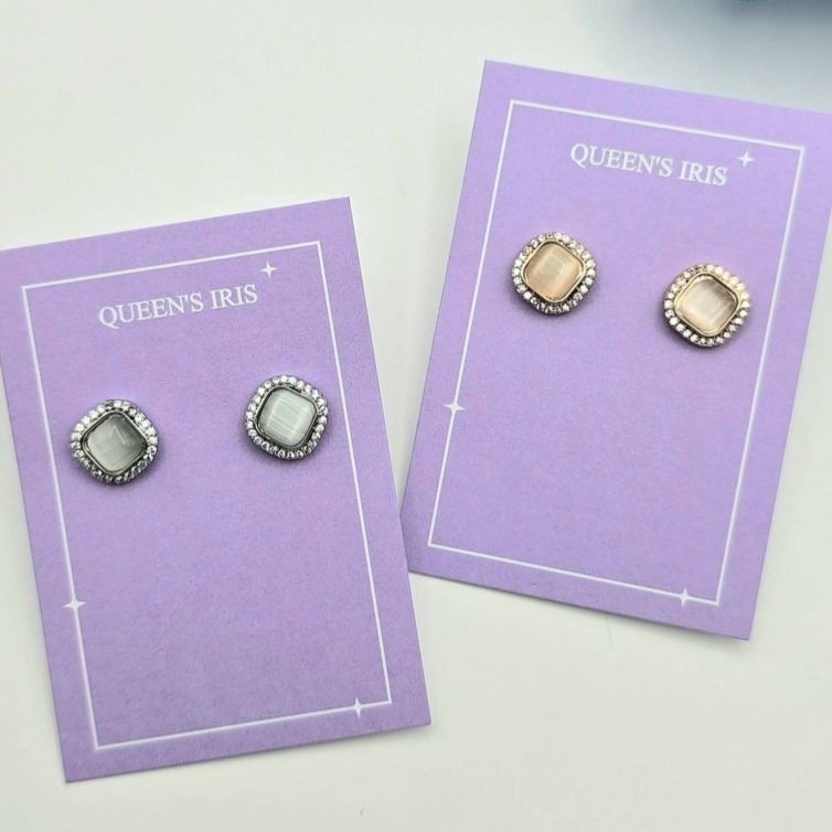 【正韓 925銀針 水鑽方形貓眼石耳環】 韓國耳環 韓國飾品 耳飾 首飾 女生飾品飾 #WA7219-細節圖5