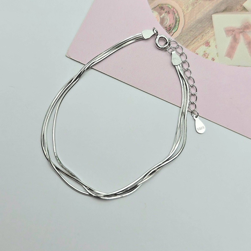 【925純銀 簡約三層蛇骨手鍊】素鍊 時尚百搭手鍊女 熱門推薦飾品 送禮必備 送禮推薦 CA0225-細節圖4