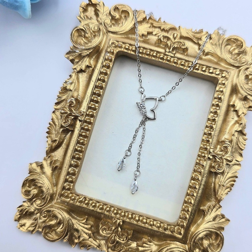 【925純銀 氣質蝴蝶水鑽項鍊】 垂墜項鍊  時尚小眾設計 女生項鍊 頸鍊 鎖骨練 送禮推薦 CA0220-細節圖4