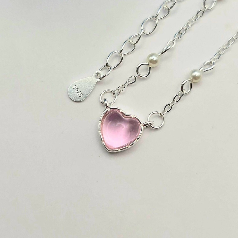 【925純銀 韓版氣質甜美愛心透明石項鍊】 鎖骨練 頸鍊 小眾熱門推薦 韓系必備項鍊 飾品 CA0233-細節圖3