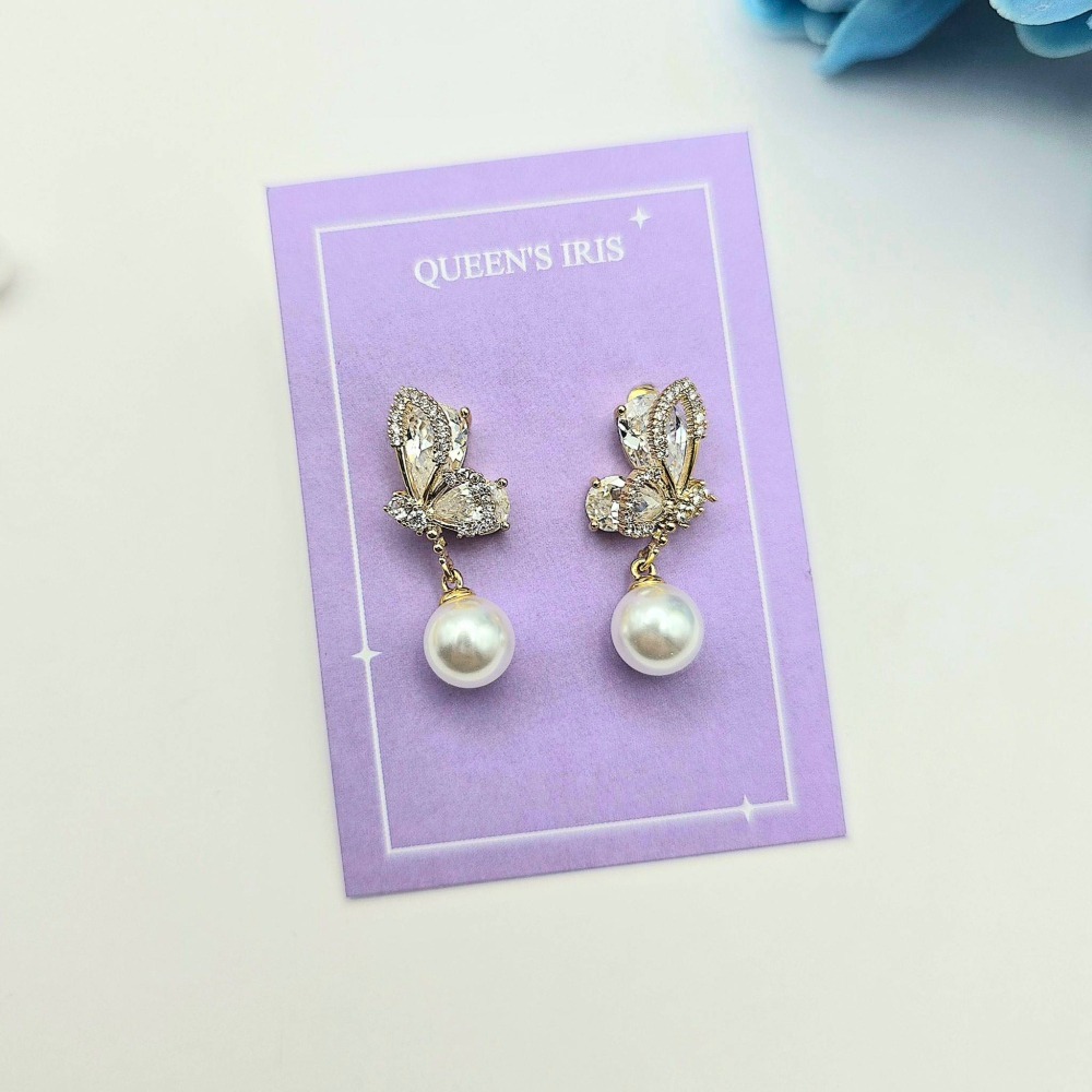 【正韓 925銀針 氣質水鑽蝴蝶珍珠耳環】 韓國爆款推薦耳環 耳飾 網紅必備推薦飾品 送禮 YA5305-細節圖4