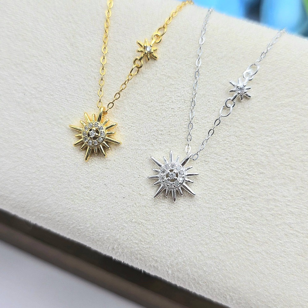 【陽光絮語】 S925 18K金 太陽項鍊 純銀頸鍊 鑲鑽造型項鍊 流行時尚 女生飾品 首飾 送禮推薦 CA0303-細節圖2