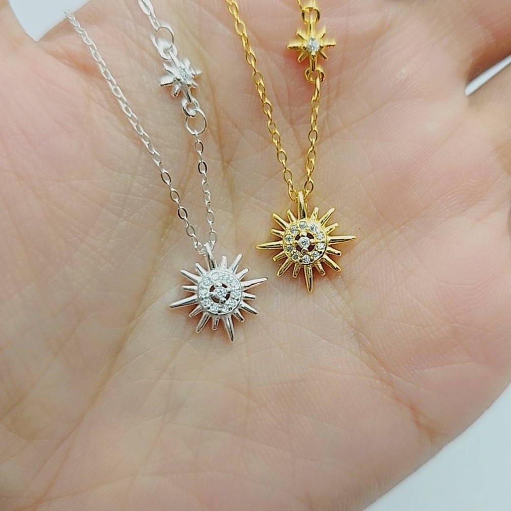【陽光絮語】 S925 18K金 太陽項鍊 純銀頸鍊 鑲鑽造型項鍊 流行時尚 女生飾品 首飾 送禮推薦 CA0303-細節圖3