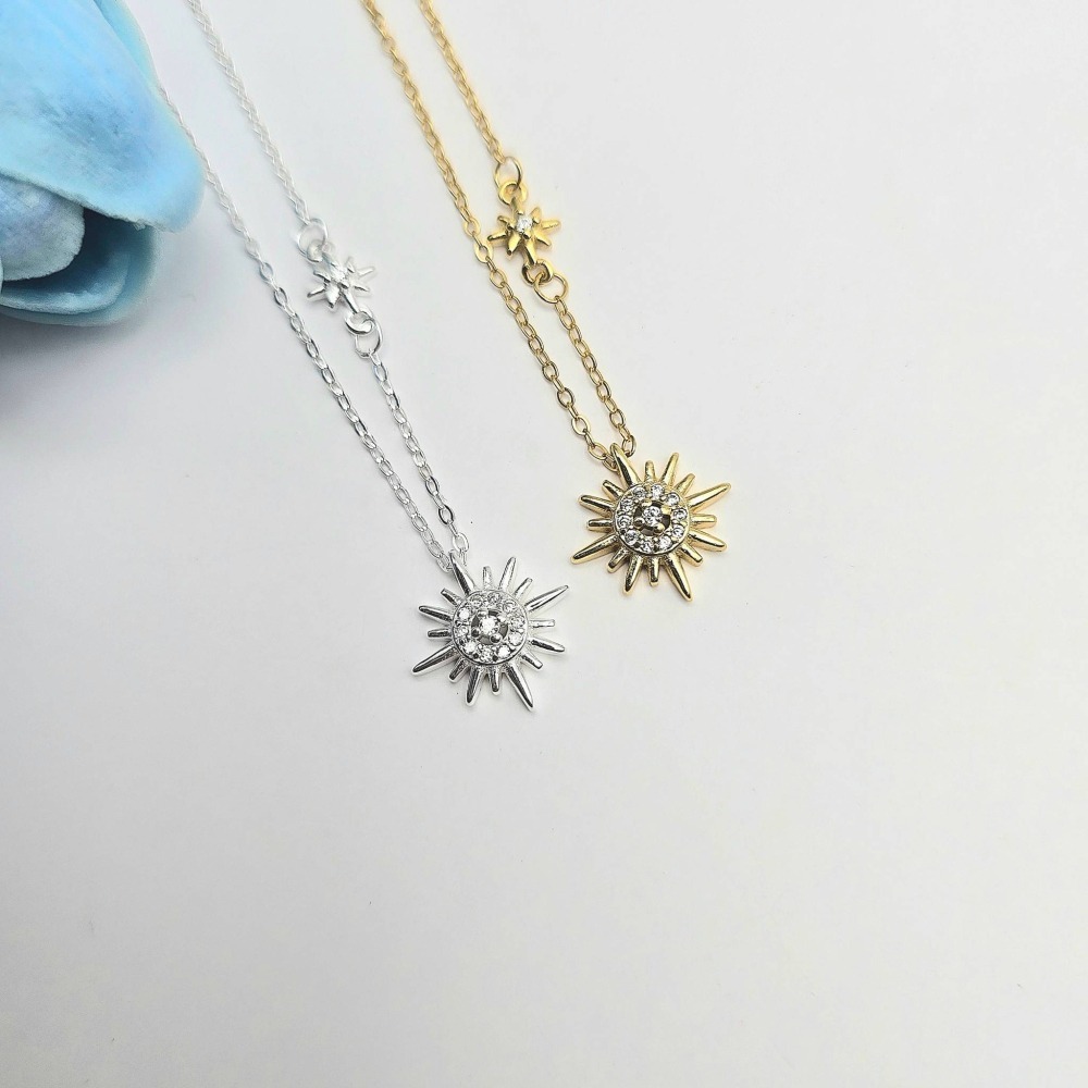 【陽光絮語】 S925 18K金 太陽項鍊 純銀頸鍊 鑲鑽造型項鍊 流行時尚 女生飾品 首飾 送禮推薦 CA0303-細節圖4
