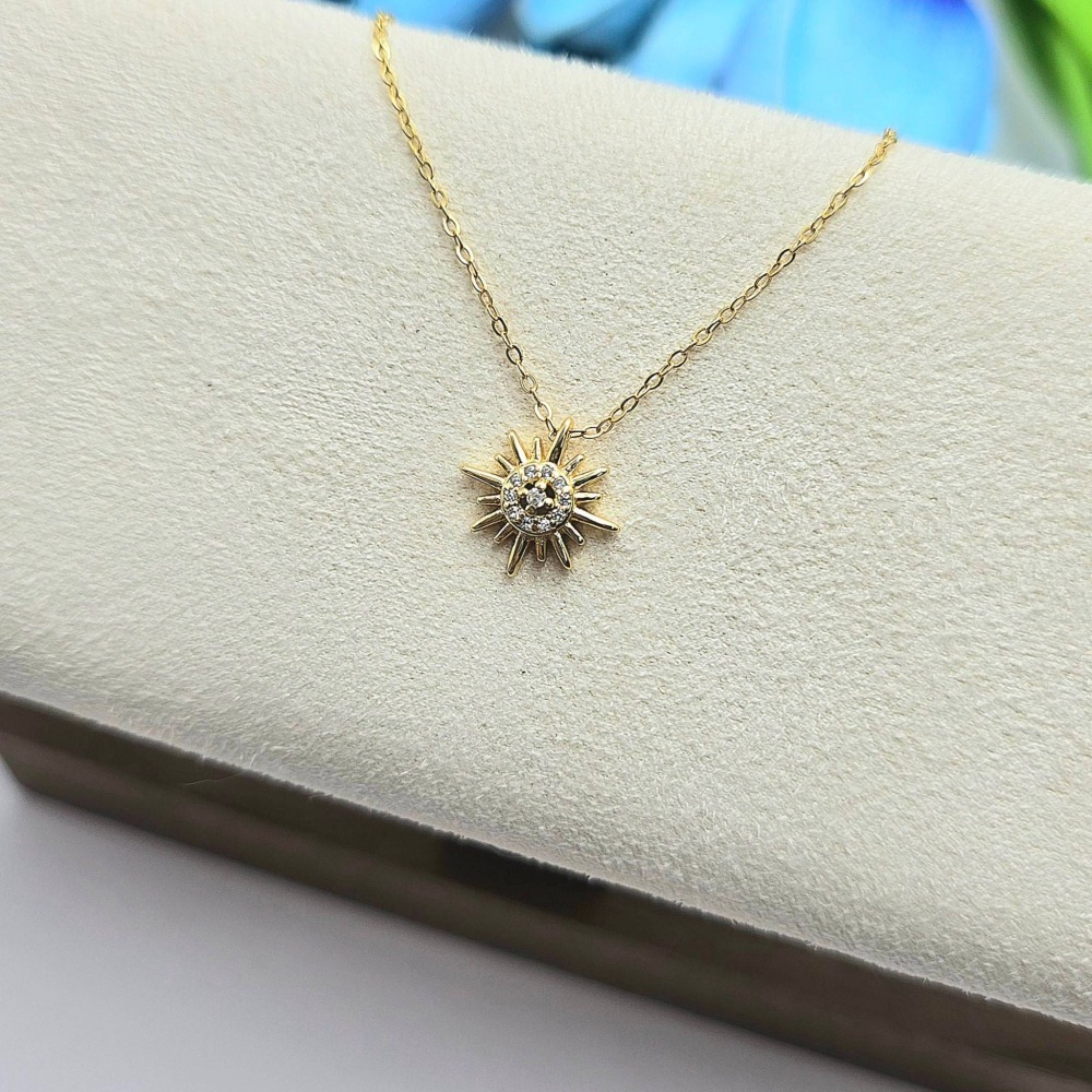【陽光絮語】 S925 18K金 太陽項鍊 純銀頸鍊 鑲鑽造型項鍊 流行時尚 女生飾品 首飾 送禮推薦 CA0303-細節圖5