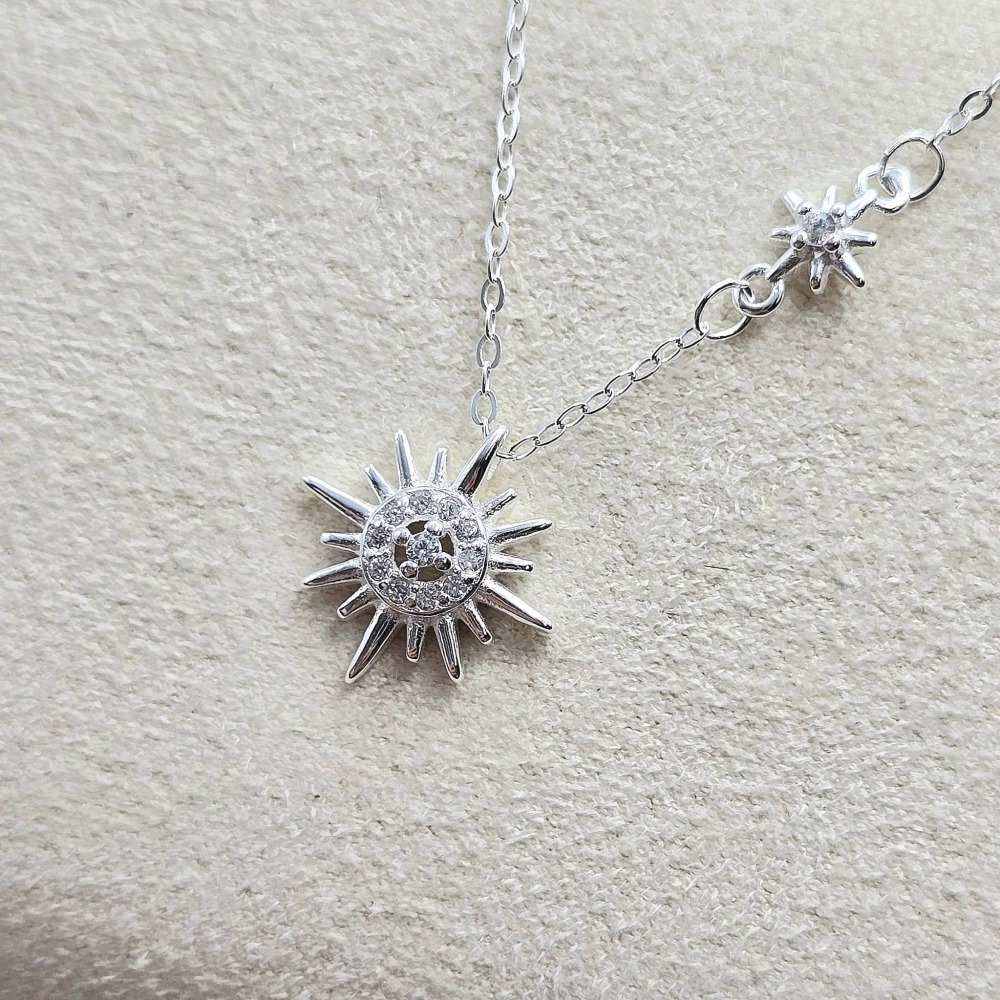 【陽光絮語】 S925 18K金 太陽項鍊 純銀頸鍊 鑲鑽造型項鍊 流行時尚 女生飾品 首飾 送禮推薦 CA0303-細節圖6