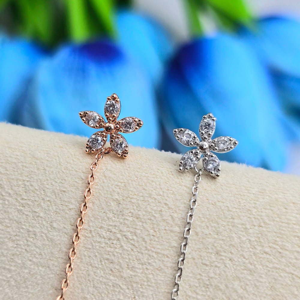 【正韓 925銀針 花朵水鑽流蘇耳環】 氣質甜美耳飾 韓國小眾飾品 生日送禮必備 推薦女生首飾 WA7231-細節圖3