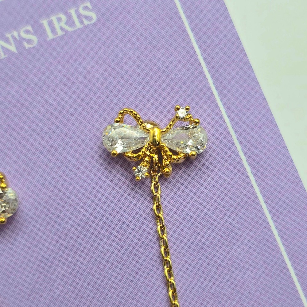 【正韓 小巧蝴蝶結水鑽耳環】韓國氣質耳飾 甜美可愛飾品 韓國設計女生首飾 爆款推薦 必備耳環 WA7240E-細節圖3