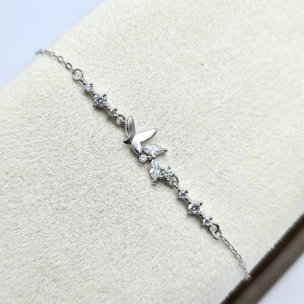 【現貨快速出】S925純銀 日系小巧蝴蝶水鑽手鍊 氣質甜美手飾 女生推薦手鍊 小眾設計飾品 CA0208-細節圖4