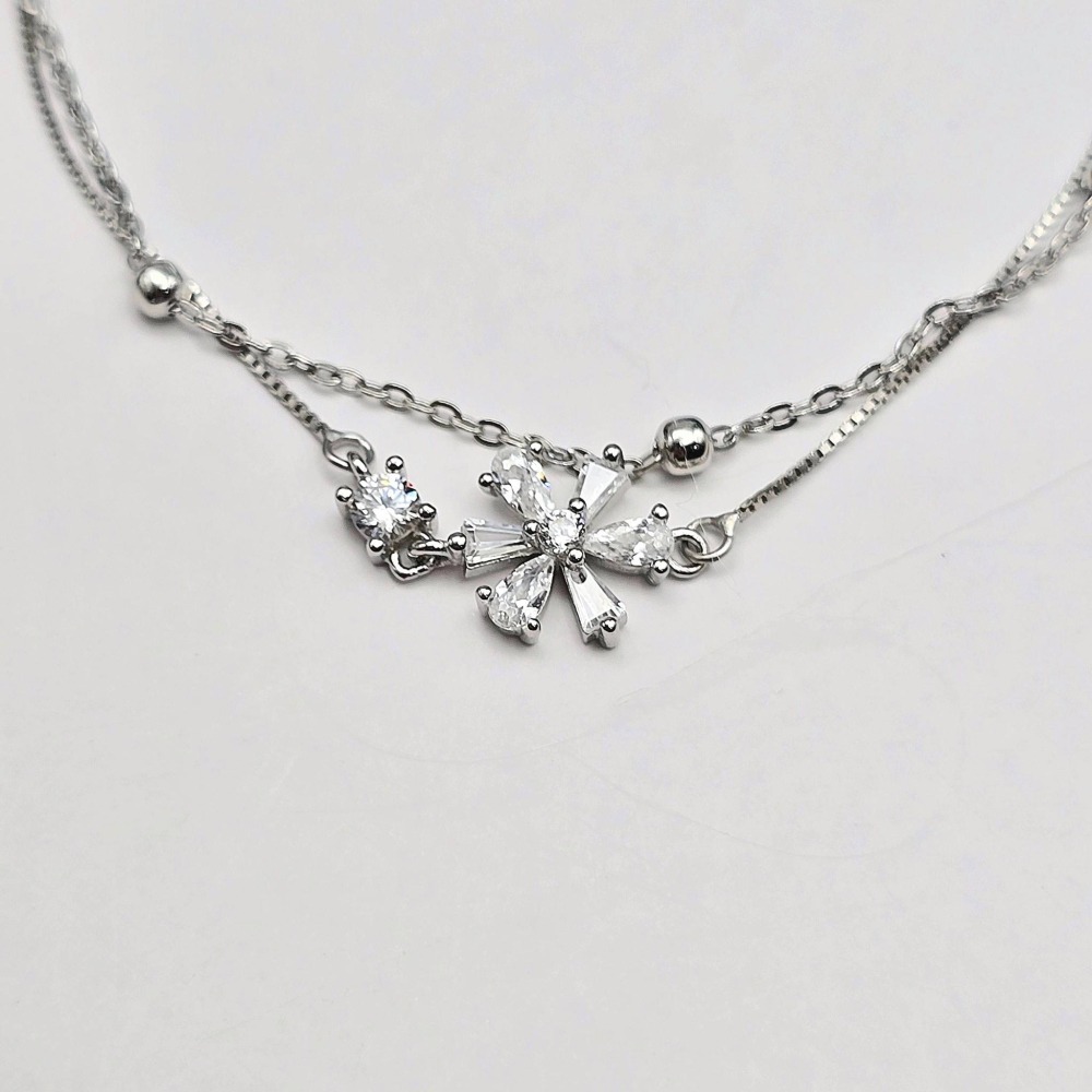 【S925純銀 雙層花朵造型手鍊】 簡約日常百搭首飾 女生必備飾品 韓系推薦手飾 甜美 小眾 現貨 CA0232-細節圖2