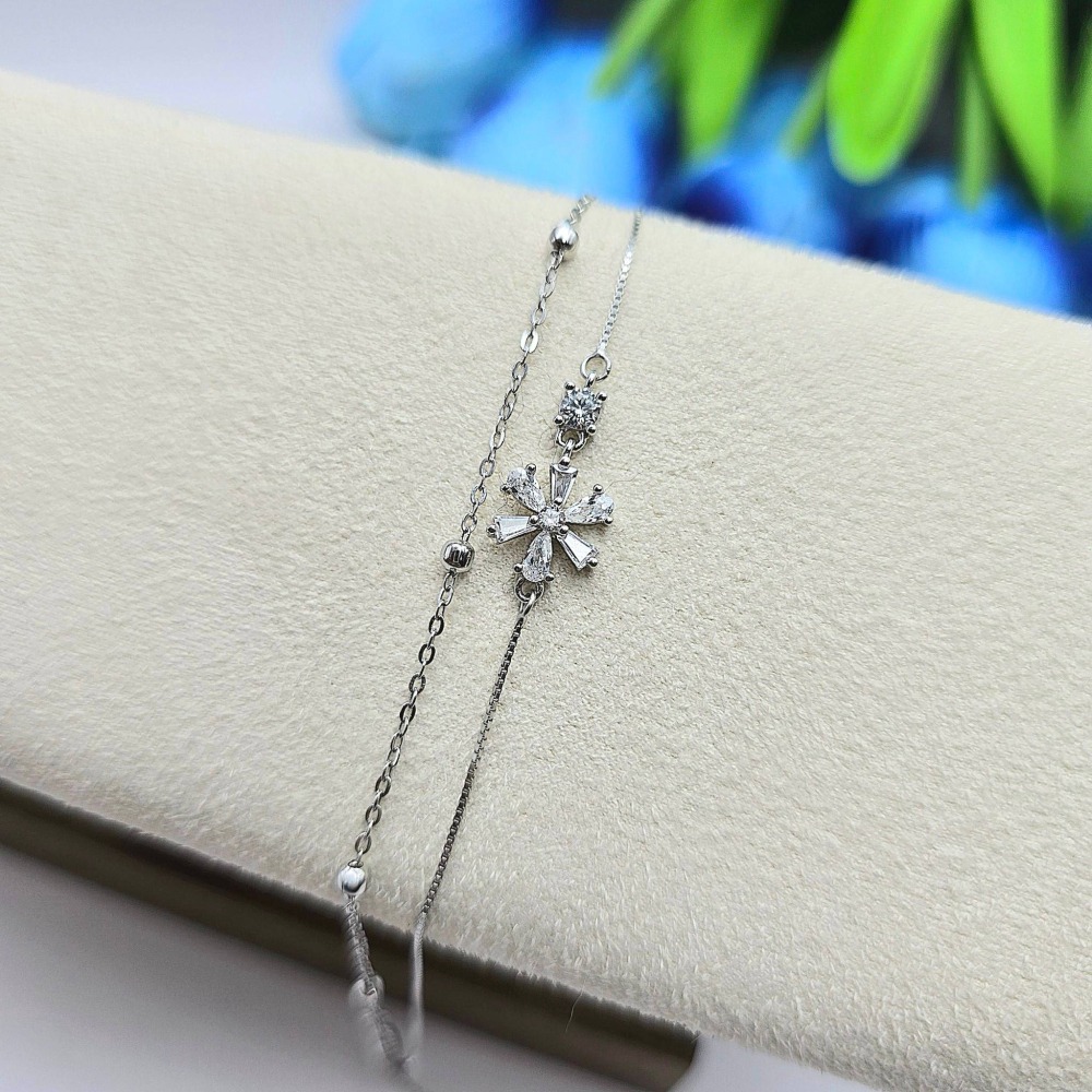 【S925純銀 雙層花朵造型手鍊】 簡約日常百搭首飾 女生必備飾品 韓系推薦手飾 甜美 小眾 現貨 CA0232-細節圖3