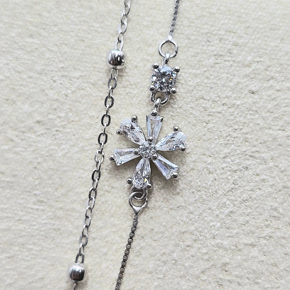 【S925純銀 雙層花朵造型手鍊】 簡約日常百搭首飾 女生必備飾品 韓系推薦手飾 甜美 小眾 現貨 CA0232-細節圖4