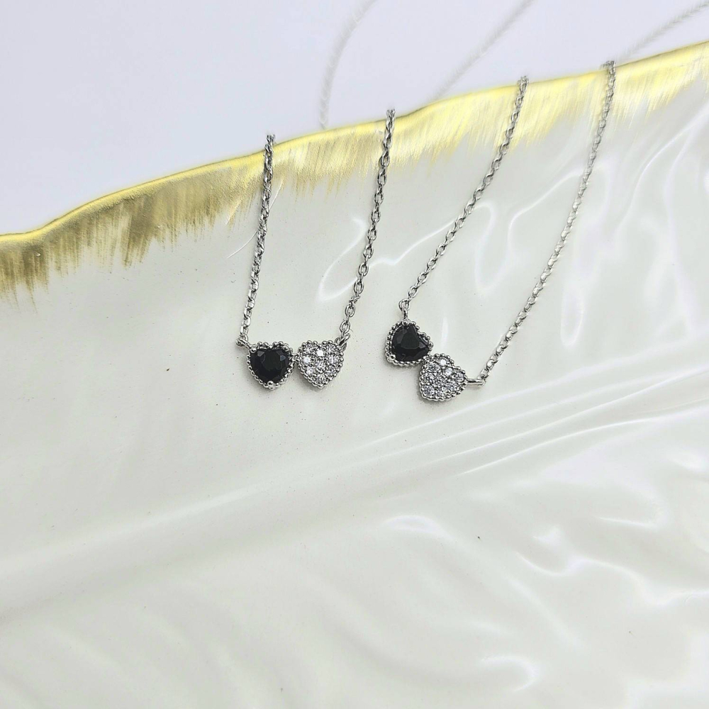 【現貨快速出】正韓 雙愛心水鑽項鍊 氣直甜美項鍊 極簡飾品 日常百搭飾品 韓國小眾推薦 WA7511-細節圖2