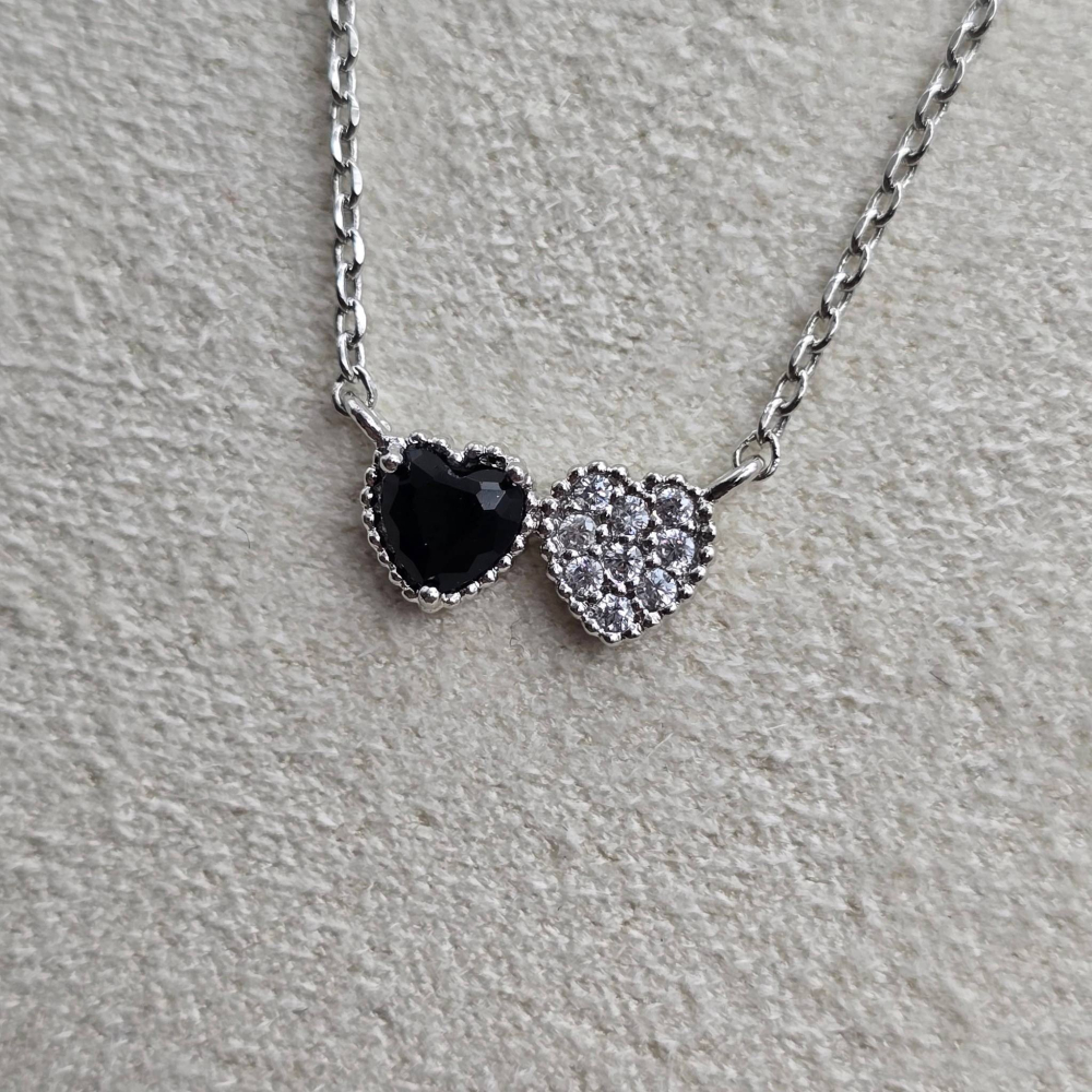 【現貨快速出】正韓 雙愛心水鑽項鍊 氣直甜美項鍊 極簡飾品 日常百搭飾品 韓國小眾推薦 WA7511-細節圖3