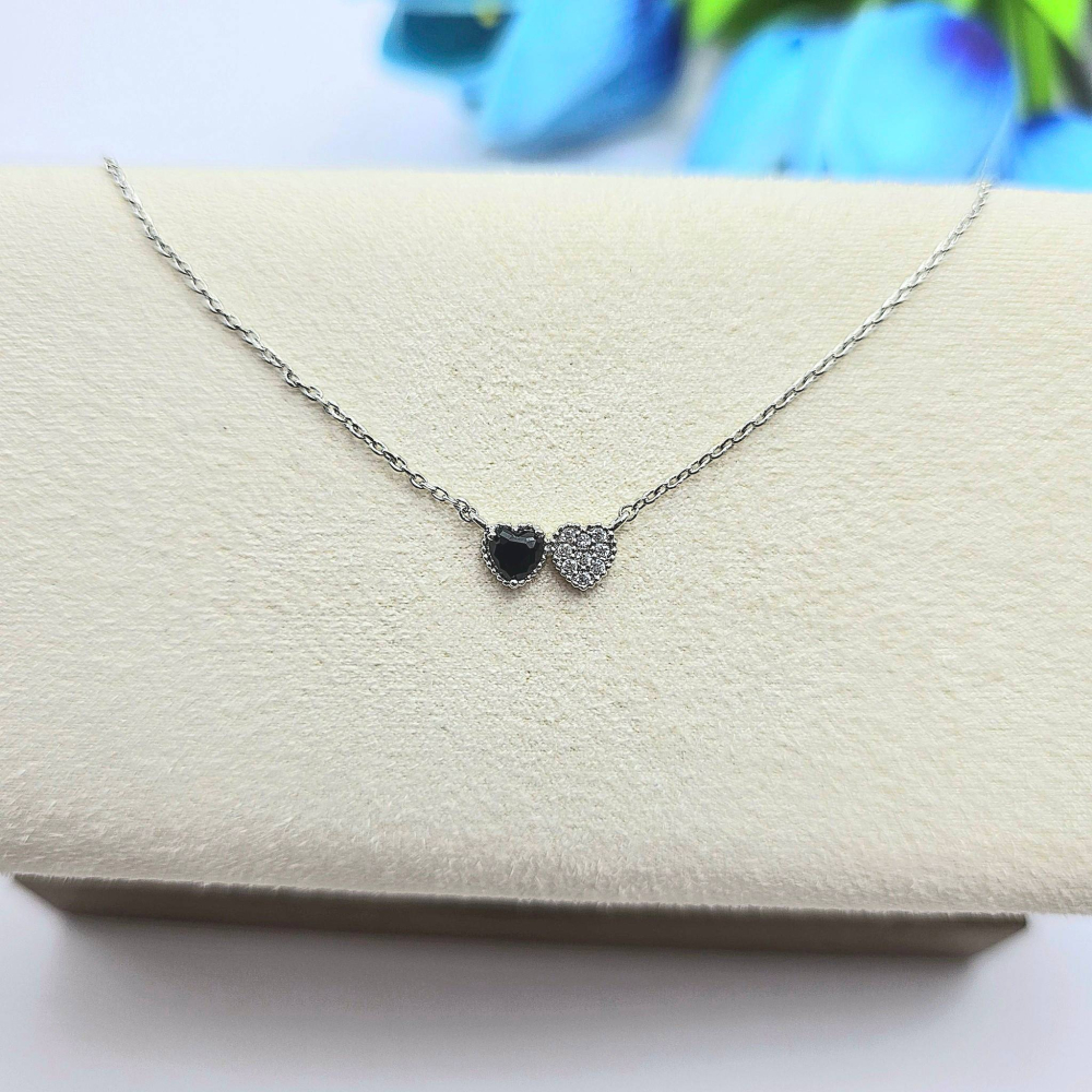 【現貨快速出】正韓 雙愛心水鑽項鍊 氣直甜美項鍊 極簡飾品 日常百搭飾品 韓國小眾推薦 WA7511-細節圖4