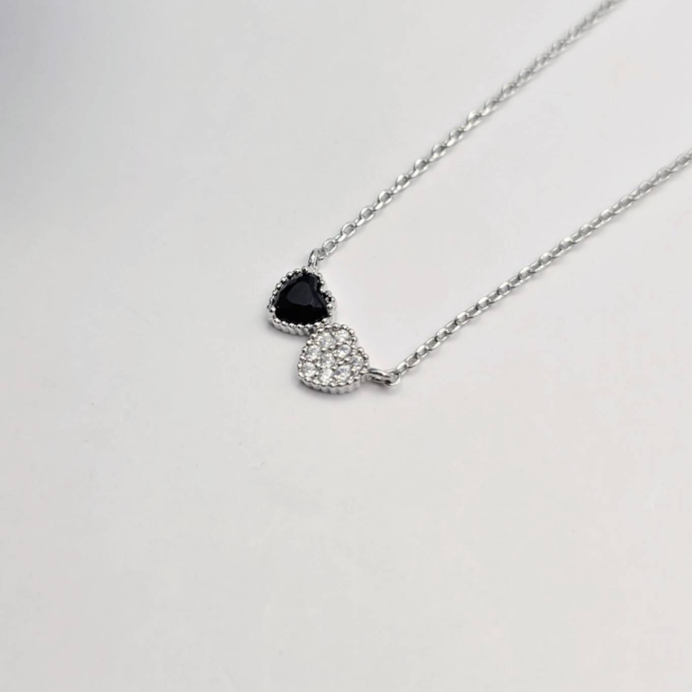 【現貨快速出】正韓 雙愛心水鑽項鍊 氣直甜美項鍊 極簡飾品 日常百搭飾品 韓國小眾推薦 WA7511-細節圖5