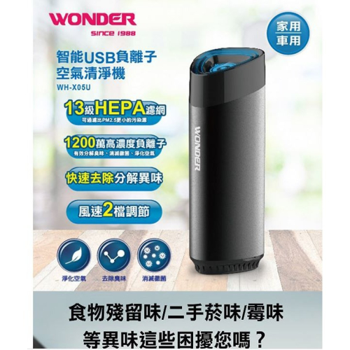 [長榮航空] WONDER 智能USB負離子空氣清淨機 WH-X05U