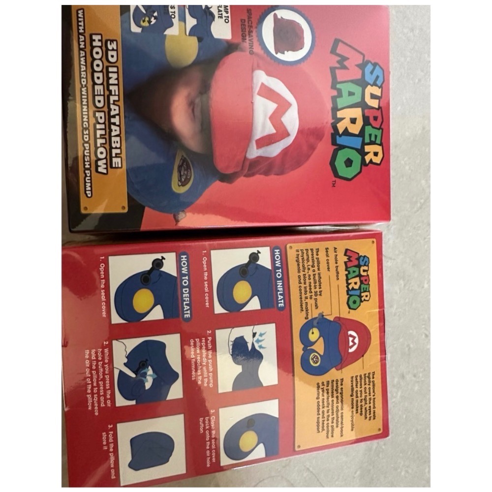 「聊聊免運」TRAVELMALL  超級瑪利歐3D連帽充氣枕-細節圖2