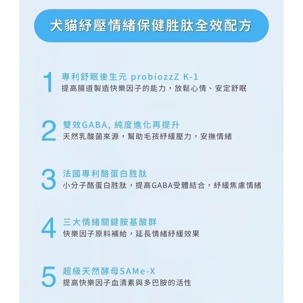 ★★現貨★★【寵立善】犬貓紓壓情緒保健胜肽 2+1高效紓壓複方 雙效GABA SAMe-X 寵物焦慮舒壓放鬆 自然食-細節圖6