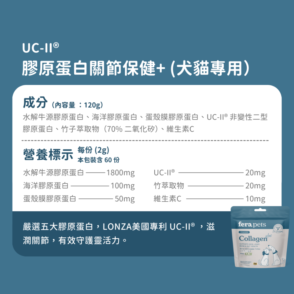 ★現貨免運【飛樂沛】美國 Fera Pets UC-Ⅱ® 5種膠原蛋白保健+ 關節保養 非變性二型膠原蛋白 犬貓用-細節圖10