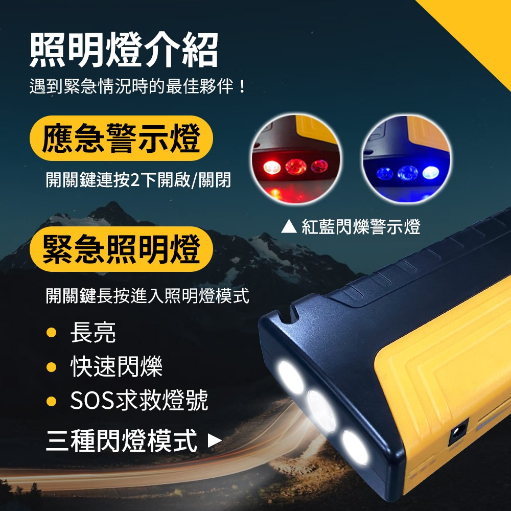 【任e行】PT-162 12000mAh 多功能 汽車緊急啟動電源 救車行動電源 防反接智能電夾 附打氣機-細節圖3