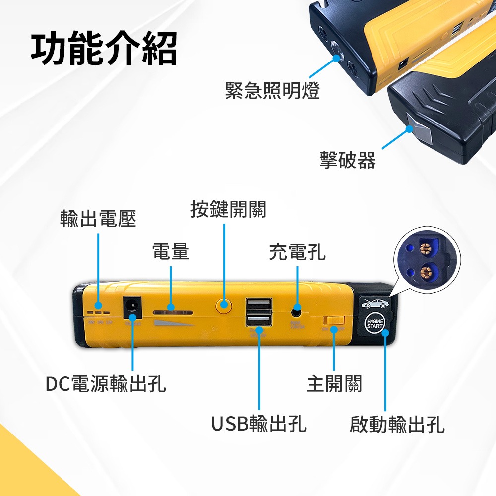 【任e行】PT-162 12000mAh 多功能 汽車緊急啟動電源 救車行動電源 防反接智能電夾 附打氣機-細節圖7