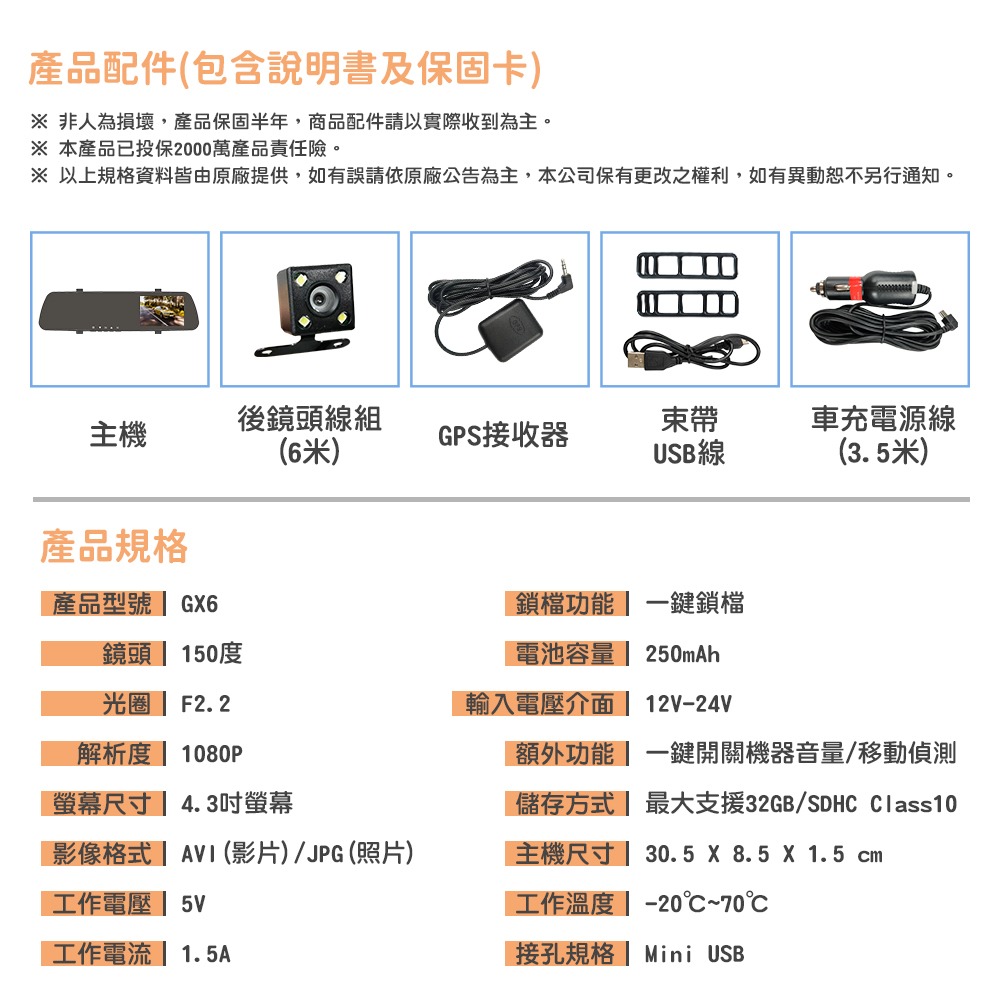 路易視 GX6 1080P GPS測速警報 雙鏡頭 後視鏡行車記錄器-細節圖11