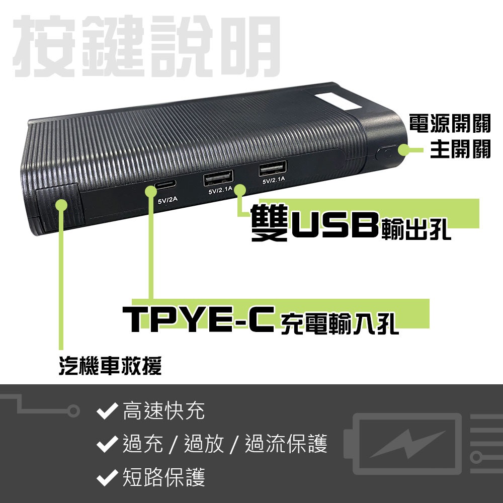 【任e行】PT-118 10000mAh 汽車 緊急啟動電源 行動電源-細節圖4