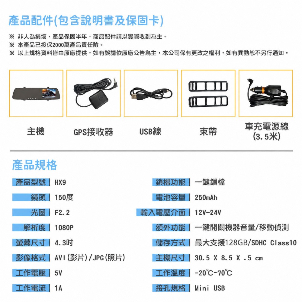 路易視 HX9 1080P GPS測速警報 單鏡頭 後視鏡行車記錄器-細節圖9