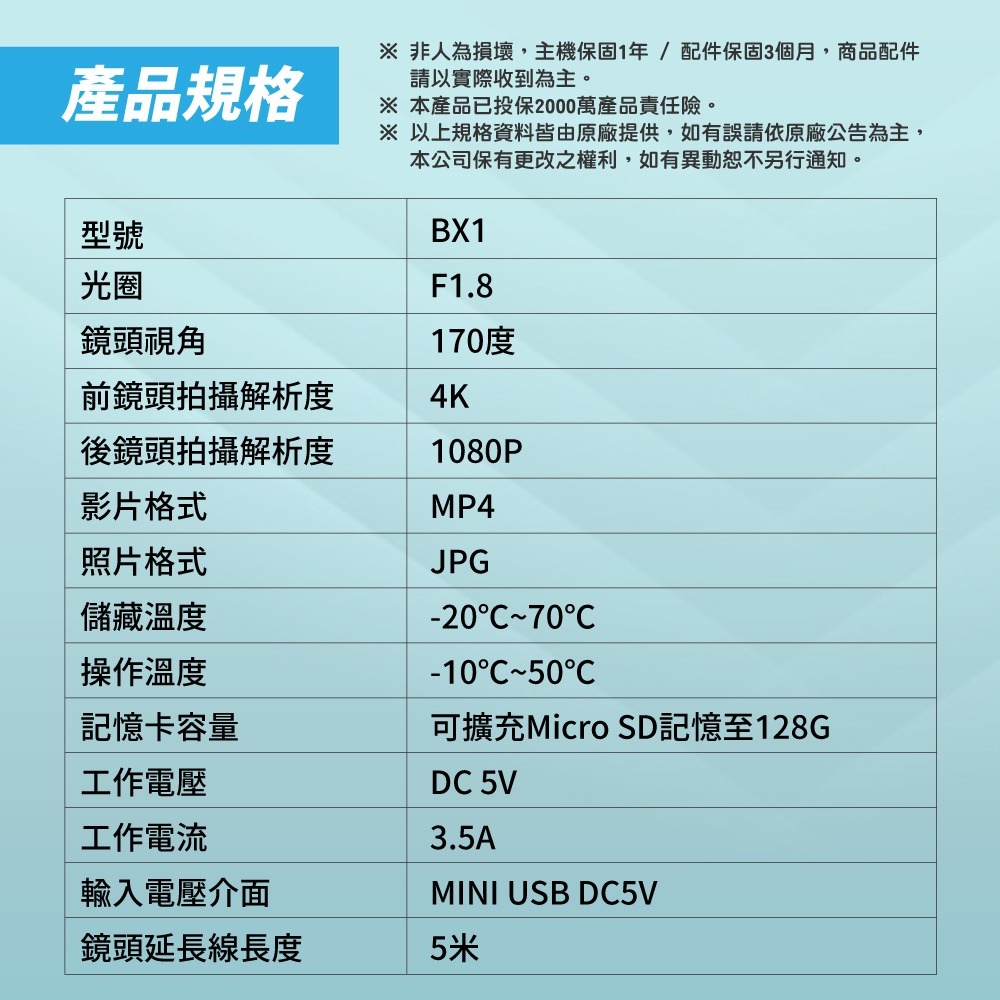 【任e行】BX1 4K 單機型 雙鏡頭 WIFI 行車記錄器 (另有15米後鏡頭線款)-細節圖10