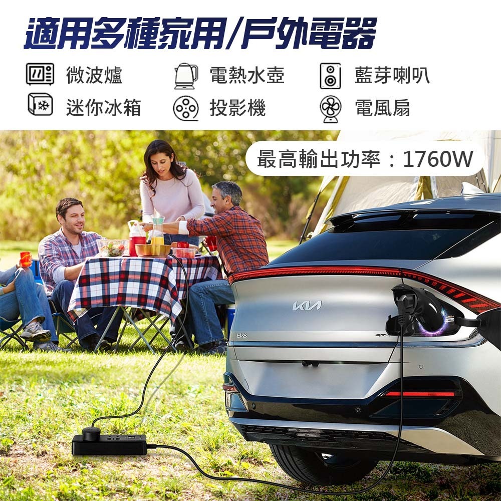 【綠行家】LE2 美規J1772 電動車取電器(V2L)放電器 車外供電轉接器 AC110V 1760W 露營 擺攤-細節圖2