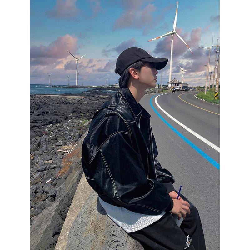 【PORY STORE 】🇰🇷韓國 短版雙拉鍊反車線外套 皮革外套 短版外套 休閒外套 韓國外套 外套 特殊剪裁 皮外套-細節圖9