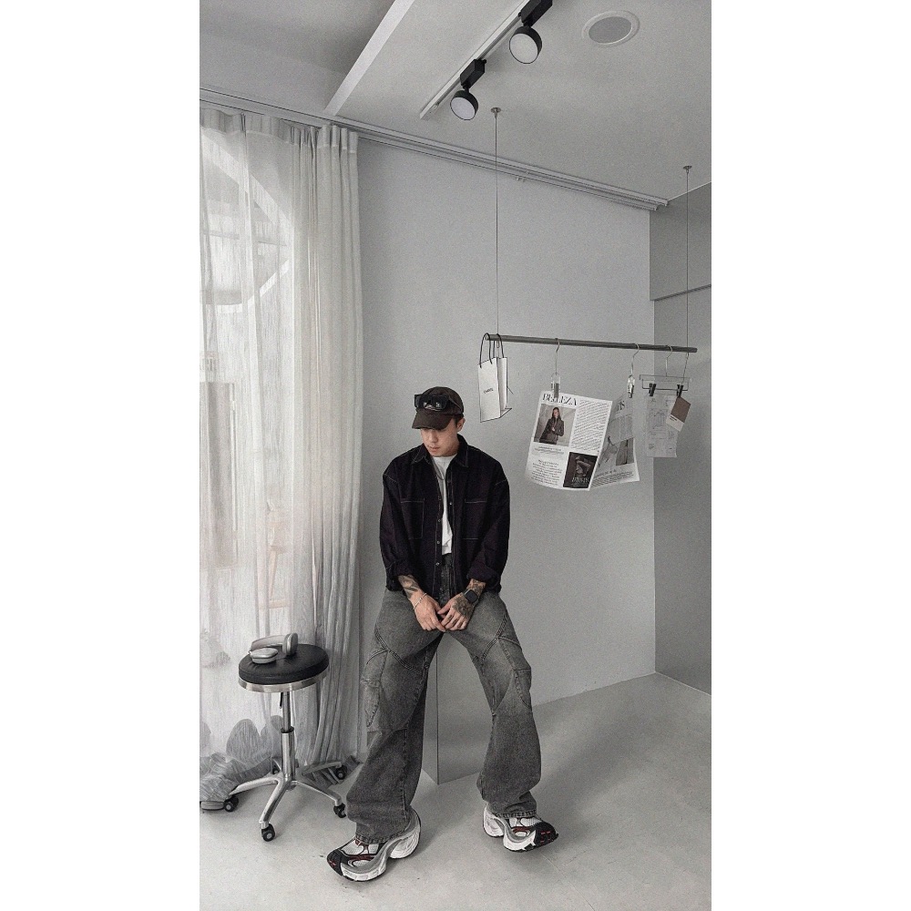 ￼【PORY STORE】 韓國 大口袋 工裝 牛仔褲 休閒 長褲 落地褲 牛仔長褲 寬鬆長褲 男生長褲 工裝褲 闊腿褲-細節圖3