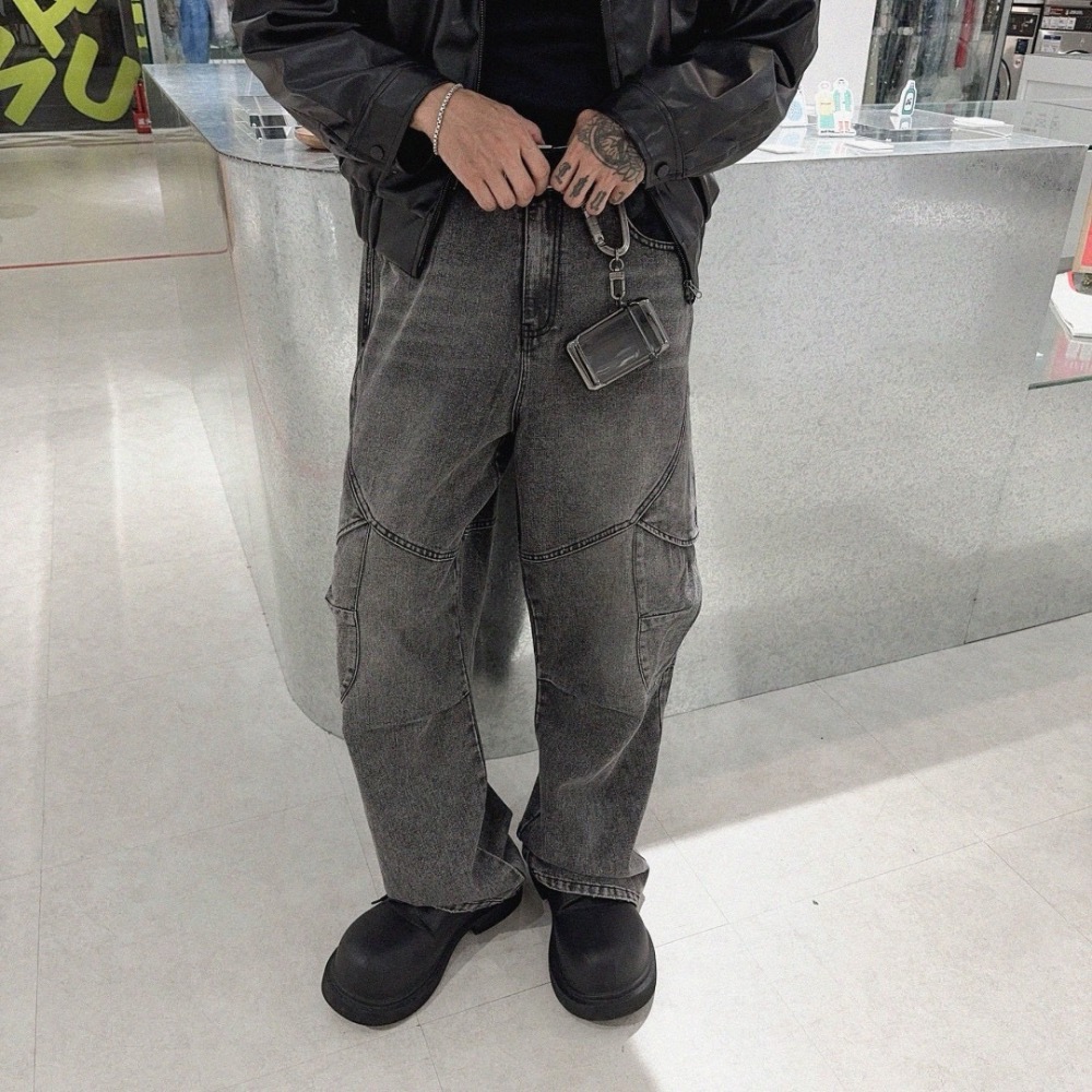 ￼【PORY STORE】 韓國 大口袋 工裝 牛仔褲 休閒 長褲 落地褲 牛仔長褲 寬鬆長褲 男生長褲 工裝褲 闊腿褲-細節圖9