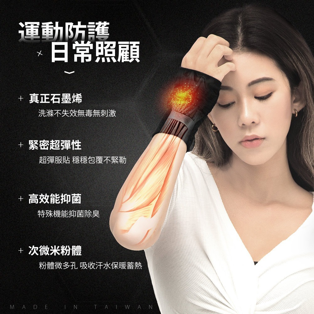【限時購】GIAT吉亞特｜石墨烯遠紅外線溫灸感手腕套(2雙組)-細節圖3