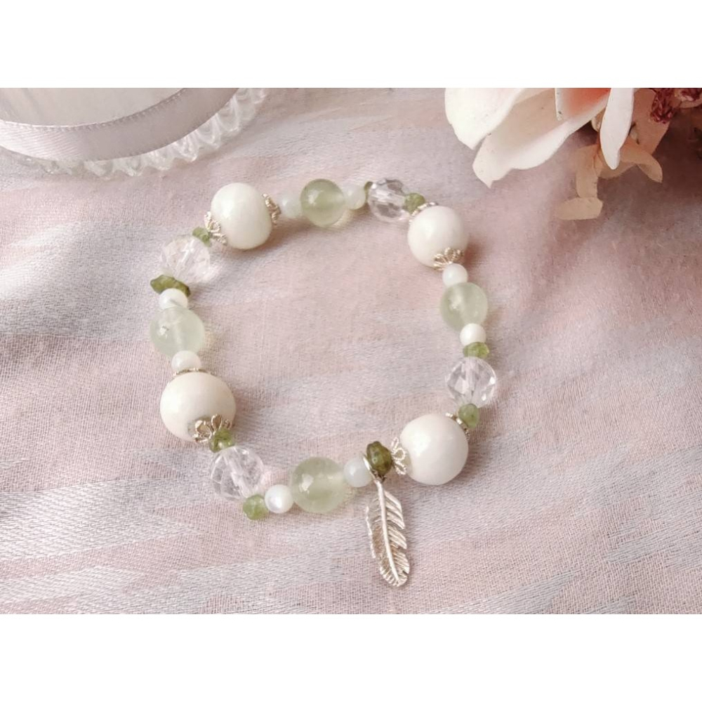 【好神聖】神聖之翼/龍宮舍利 葡萄石 橄欖石 硨磲珠 純銀配件-細節圖3