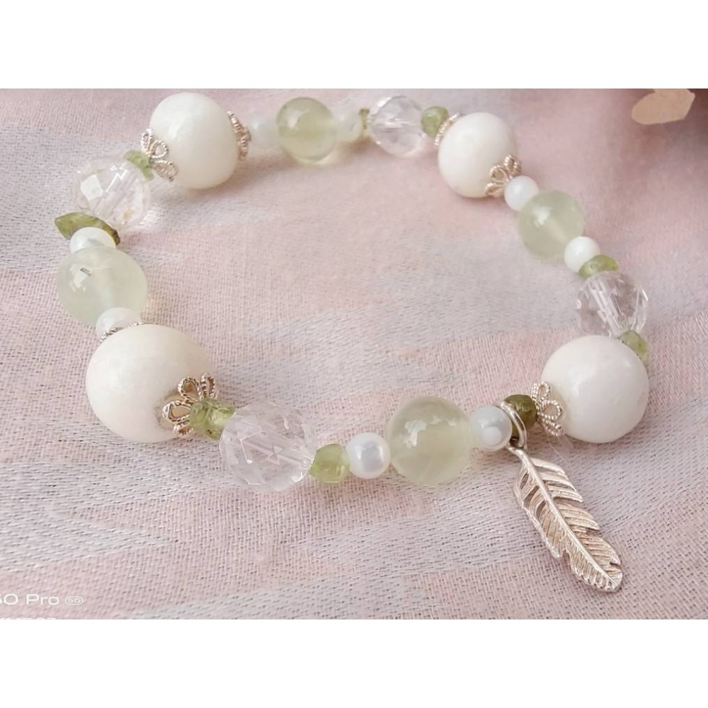 【好神聖】神聖之翼/龍宮舍利 葡萄石 橄欖石 硨磲珠 純銀配件-細節圖4