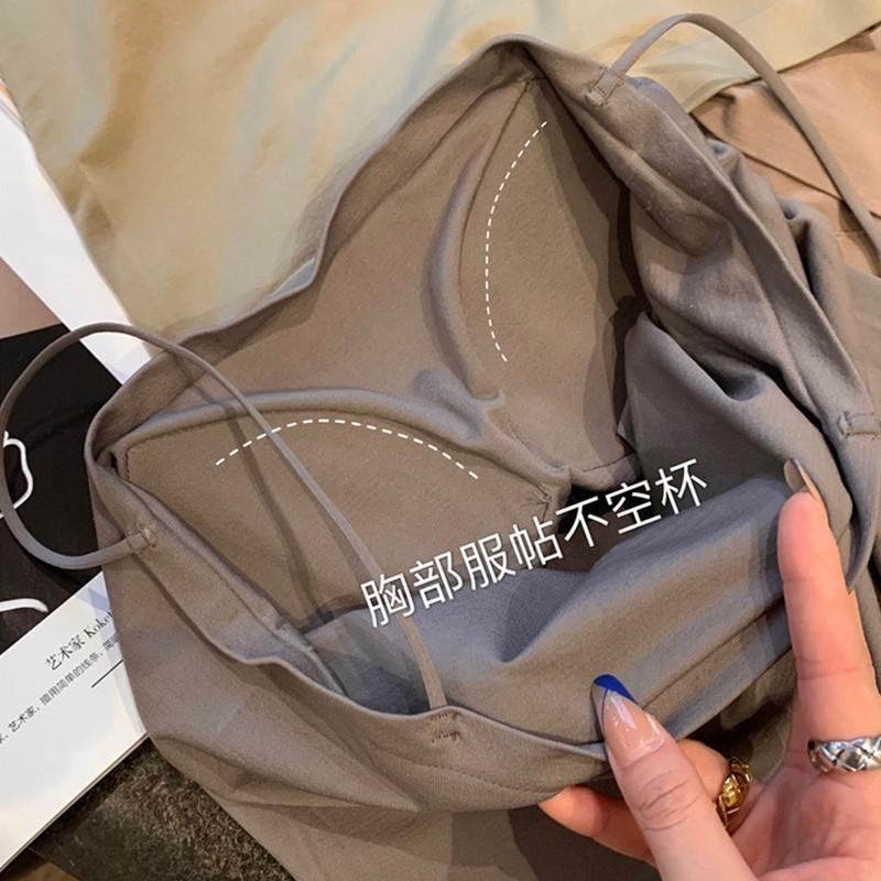 【D.studio】韓版平口內搭背心 細肩帶小可愛 帶胸墊免穿內衣 女裝上衣【V154】-細節圖5