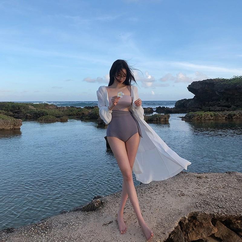 【D.studio】韓版不規則性感露腰綁帶撞色連體泳衣【S127】-細節圖4