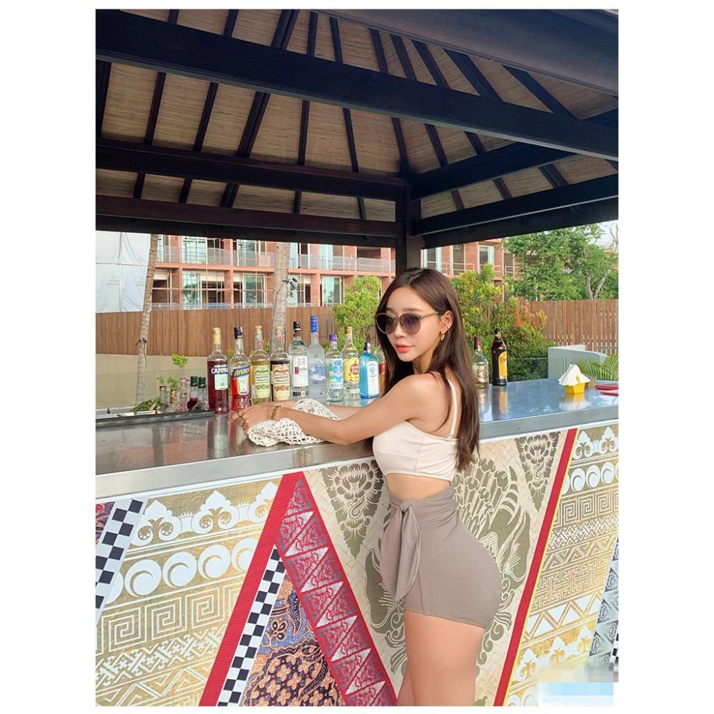 【D.studio】韓版不規則性感露腰綁帶撞色連體泳衣【S127】-細節圖7