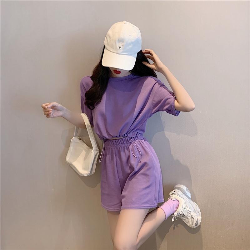 【D.studio】韓版運動高腰短版上衣+短褲 兩件套 衣服 女裝 T恤 短袖T恤 上衣【S138】-細節圖7