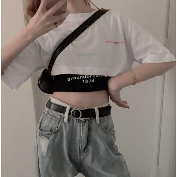 【D.studio】韓版設計感小眾字母印花短版上衣+短版背心 兩件套 衣服 女裝 T恤 短袖T恤 上衣【S81】-細節圖2