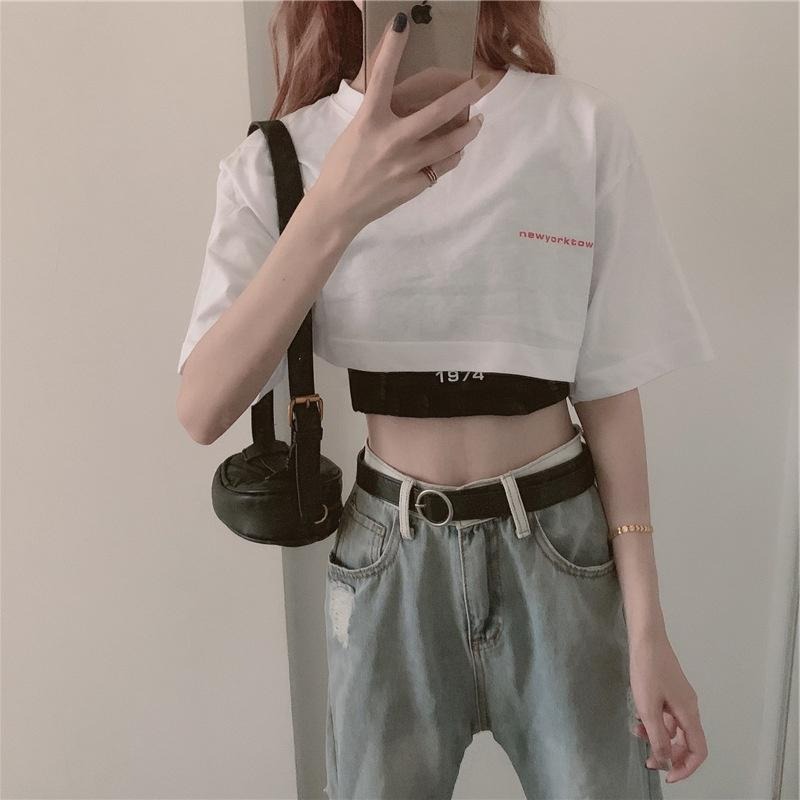 【D.studio】韓版設計感小眾字母印花短版上衣+短版背心 兩件套 衣服 女裝 T恤 短袖T恤 上衣【S81】-細節圖4