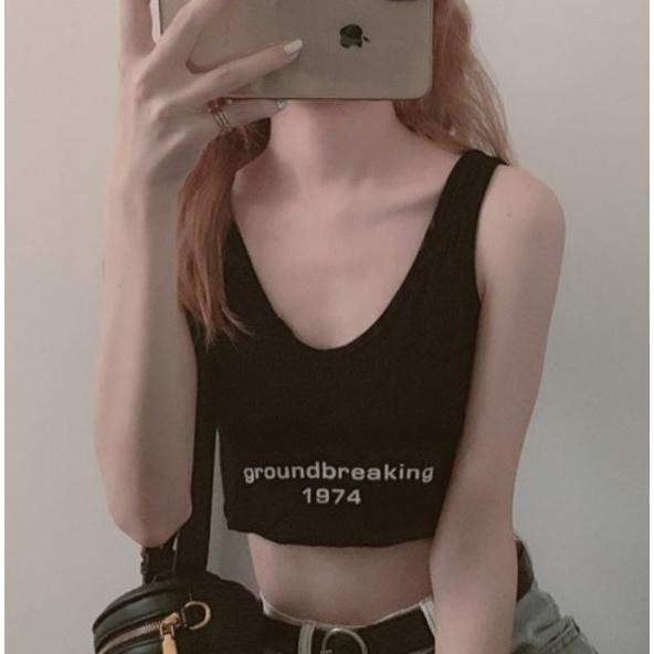 【D.studio】韓版設計感小眾字母印花短版上衣+短版背心 兩件套 衣服 女裝 T恤 短袖T恤 上衣【S81】-細節圖6