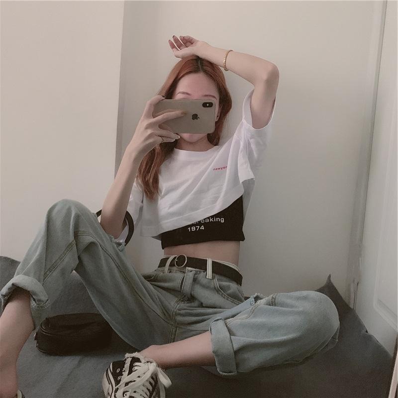 【D.studio】韓版設計感小眾字母印花短版上衣+短版背心 兩件套 衣服 女裝 T恤 短袖T恤 上衣【S81】-細節圖7