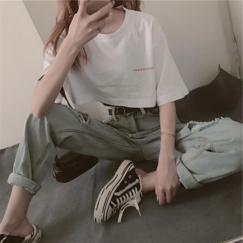 【D.studio】韓版設計感小眾字母印花短版上衣+短版背心 兩件套 衣服 女裝 T恤 短袖T恤 上衣【S81】-細節圖8