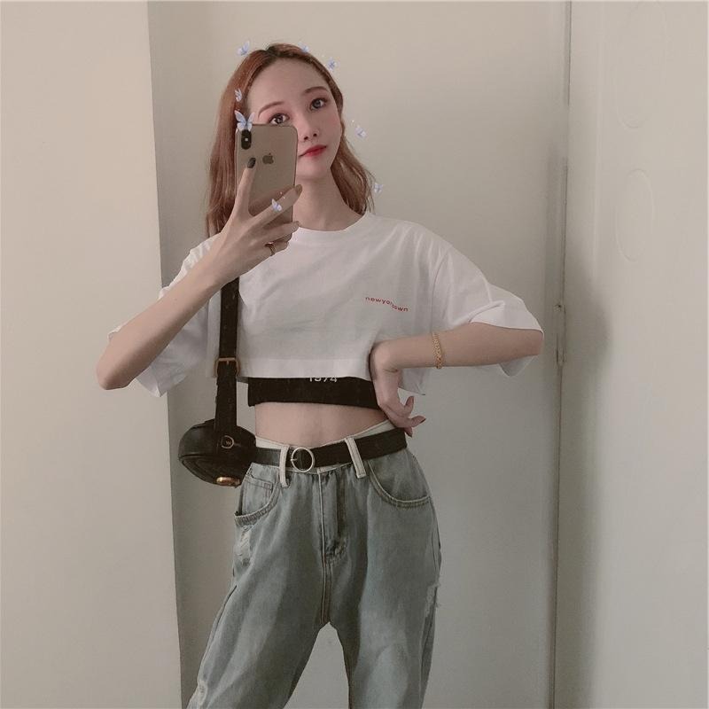 【D.studio】韓版設計感小眾字母印花短版上衣+短版背心 兩件套 衣服 女裝 T恤 短袖T恤 上衣【S81】-細節圖9